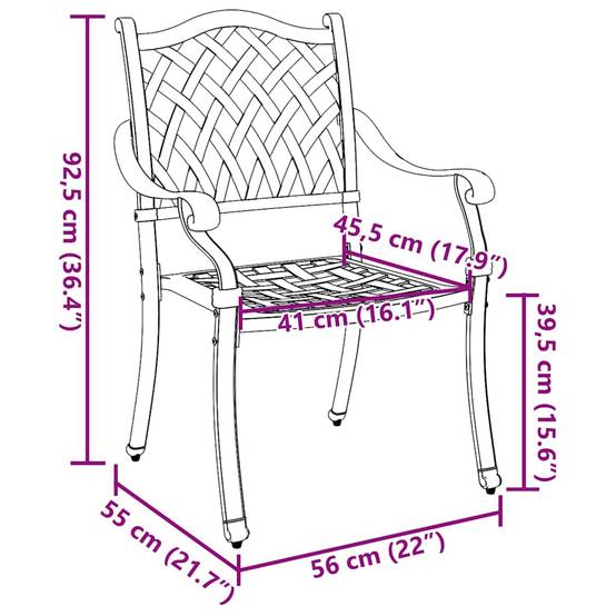 Chaise de jardin aluminium bronze 56 x 55 x 92,5 cm (Lot de 2) - PANGIVO - Image 8