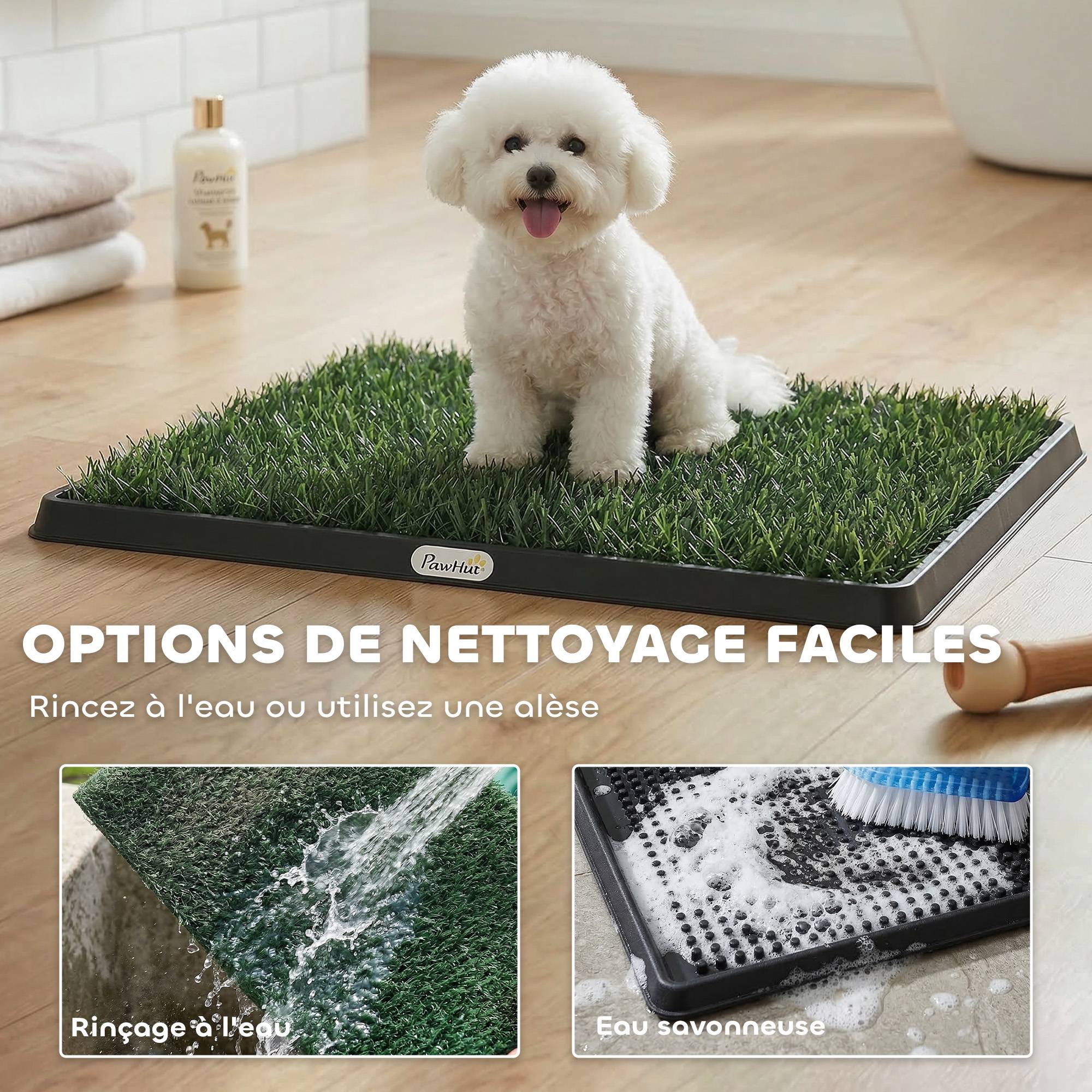 Sans Marque - Toilette pour Chien avec 2 Tapis en Gazon Artificiel et Grille de Drainagec, Système Lavable, 63x50,5x3,5cm, Noir - Image 8
