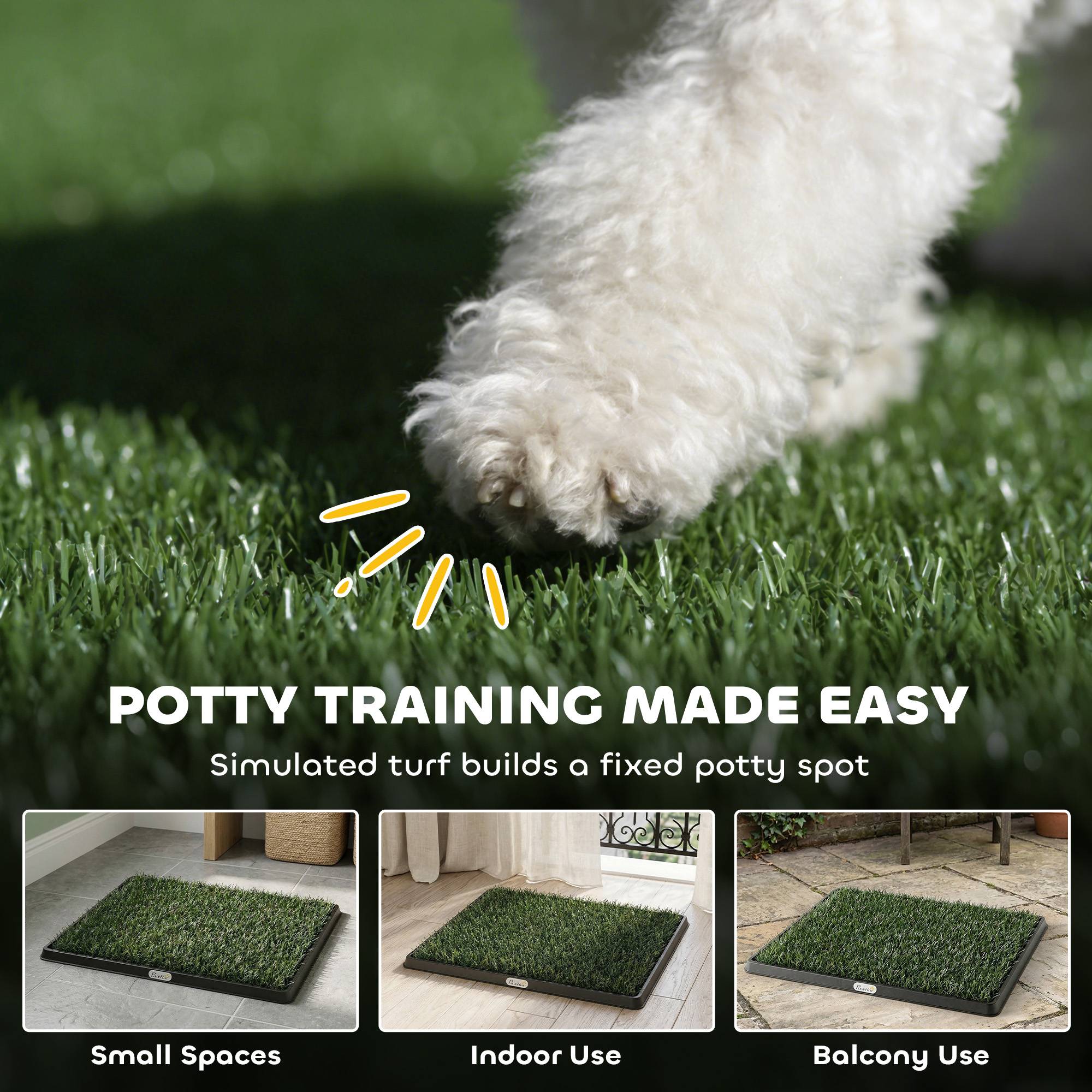 Sans Marque - Toilette pour Chien avec 2 Tapis en Gazon Artificiel et Grille de Drainagec, Système Lavable, 63x50,5x3,5cm, Noir - Image 6
