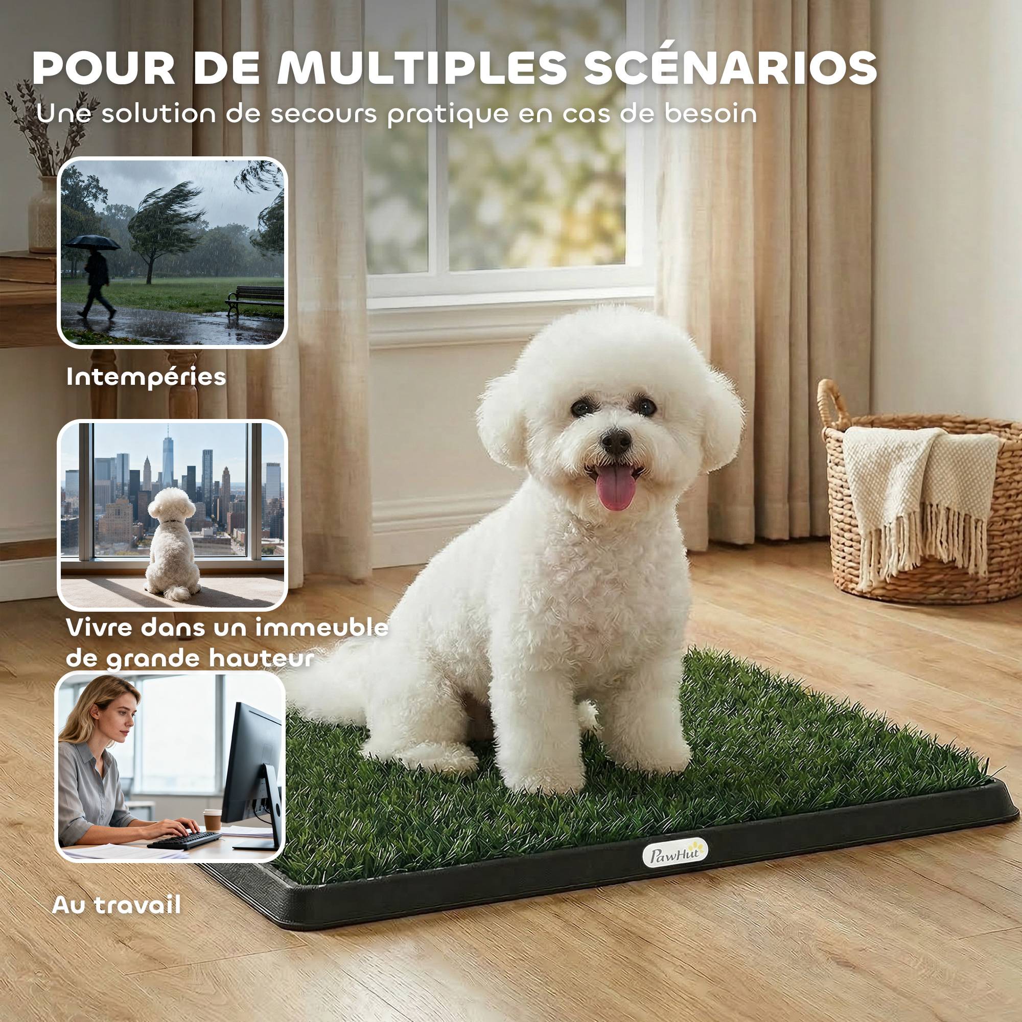 Sans Marque - Toilette pour Chien avec 2 Tapis en Gazon Artificiel et Grille de Drainagec, Système Lavable, 63x50,5x3,5cm, Noir - Image 10