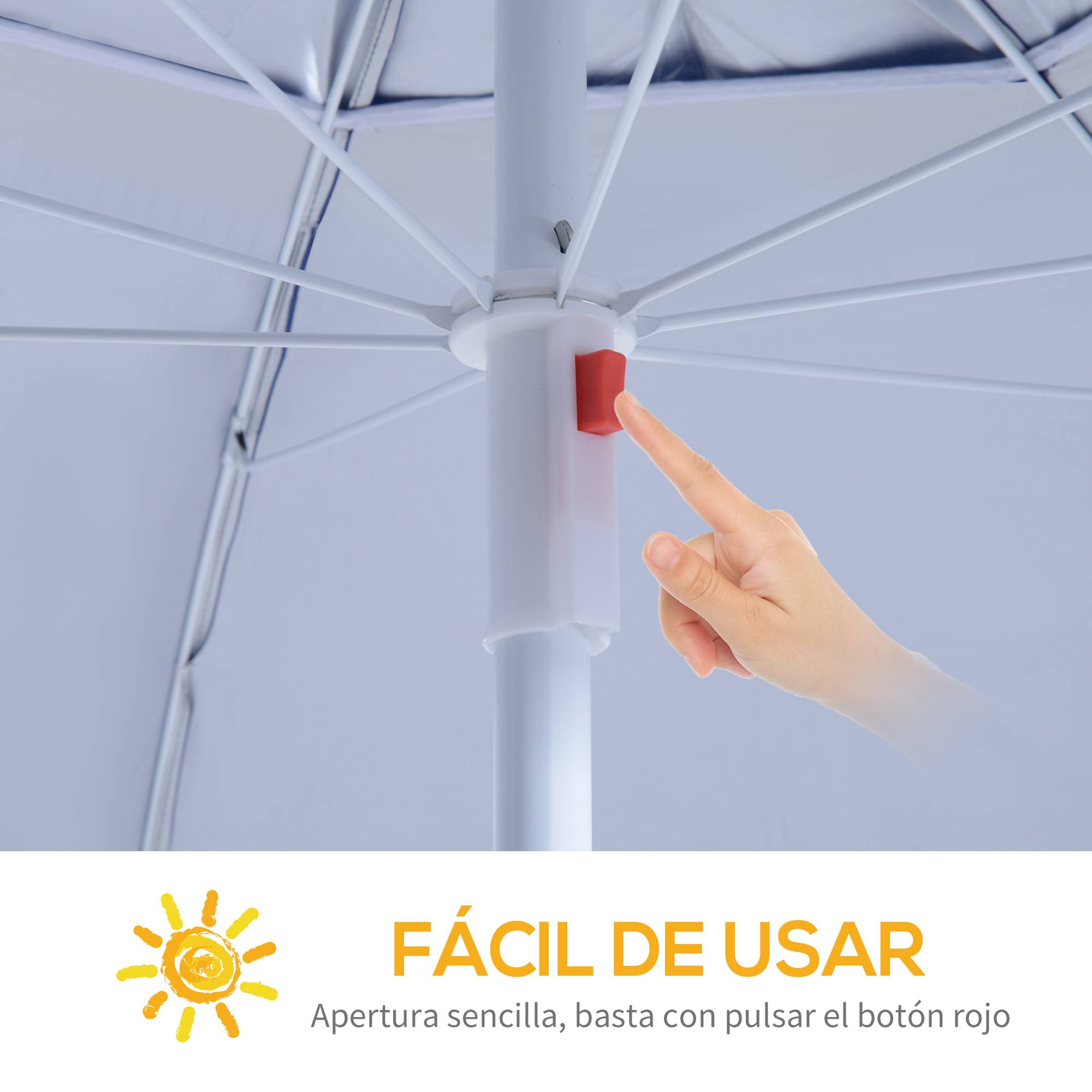 Parasol de plage 2 en 1 avec 2 panneaux lateraux, anti-UV, sac transport Ø210x222cm, bleu - Image 6