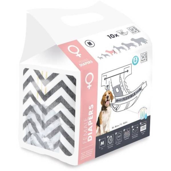 Couches pour chien - M PETS - DIAPERS - Femelle M x10 - Tour de taille 30-42,5 cm - 4-10 kg - Indicateur d'humidité - 12h prote - Image 2