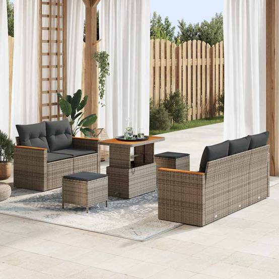 Salon de jardin modulable 8 pcs en poly rotin avec table pour balcon Gris – ComfortXL Outdoor Living - Image 1