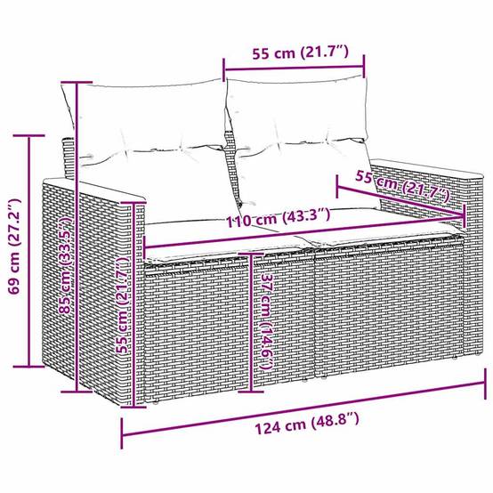 Salon de jardin modulable 8 pcs en poly rotin avec table pour balcon Gris – ComfortXL Outdoor Living - Image 8