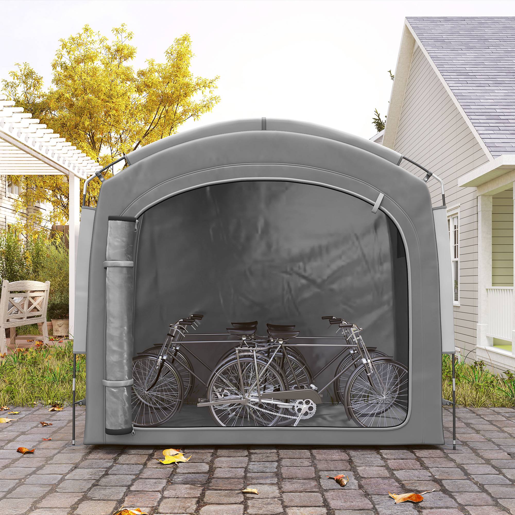 Outsunny - Tente de vélo portable 205x140x188 cm rangement extérieur pour 3-4 vélos avec 2 poches latérales gris foncé - Outsunny - Image 2