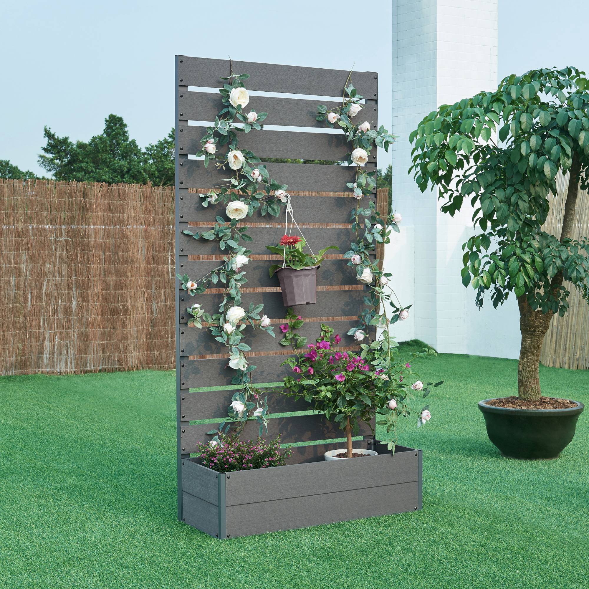 [en.casa] - Jardinière avec brise-vue Heerde bois composite 180 x 90 x 38 cm gris [en.casa] - Image 2