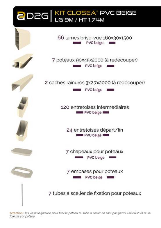 Closea - Kit cloture - Lame 16cm - PVC Beige - LG: 9m x H: 1m74 Closea - Image 4