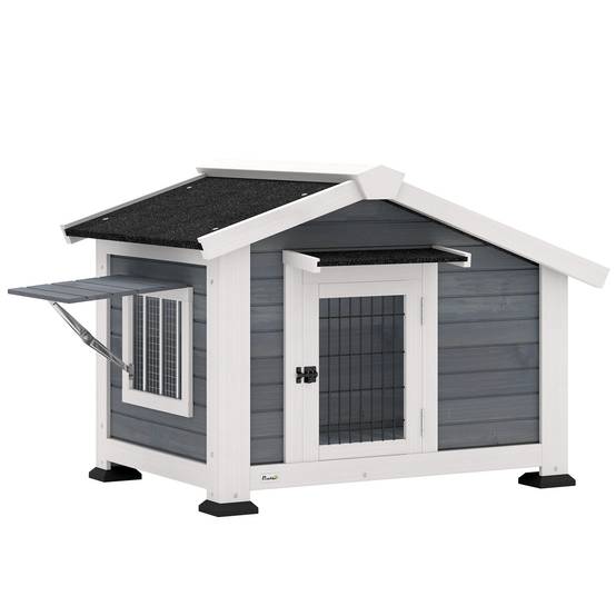Niche chien extérieur bois abri jardin plancher amovible toit étanche 98x76x69cm gris - ComfortXL Outdoor Living - Image 1