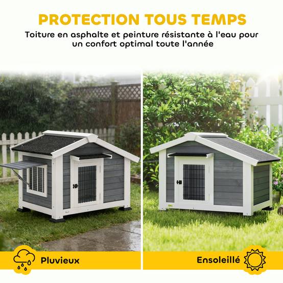 Niche chien extérieur bois abri jardin plancher amovible toit étanche 98x76x69cm gris - ComfortXL Outdoor Living - Image 7