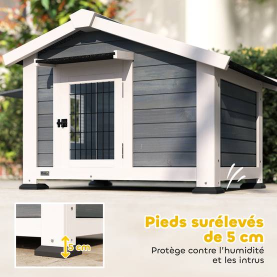 Niche chien extérieur bois abri jardin plancher amovible toit étanche 98x76x69cm gris - ComfortXL Outdoor Living - Image 8