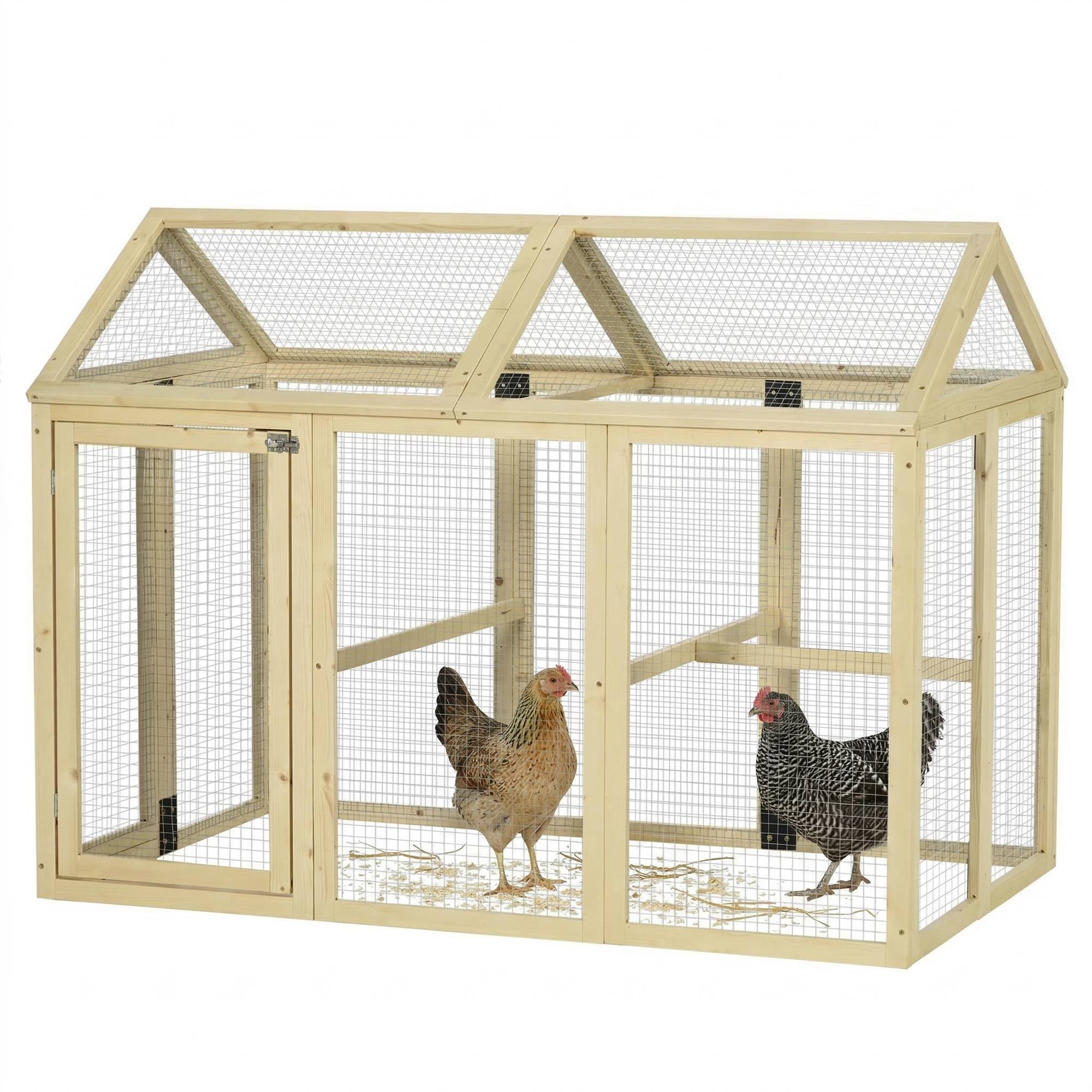 Sans Marque - Enclos poulailler bois cage poules parc grillage 140x88,5x106 cm naturel