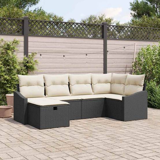 Salon de jardin d'angle 6 places en polyrotin modulable bicolore Noir et Crème – ComfortXL Outdoor Living - Image 1