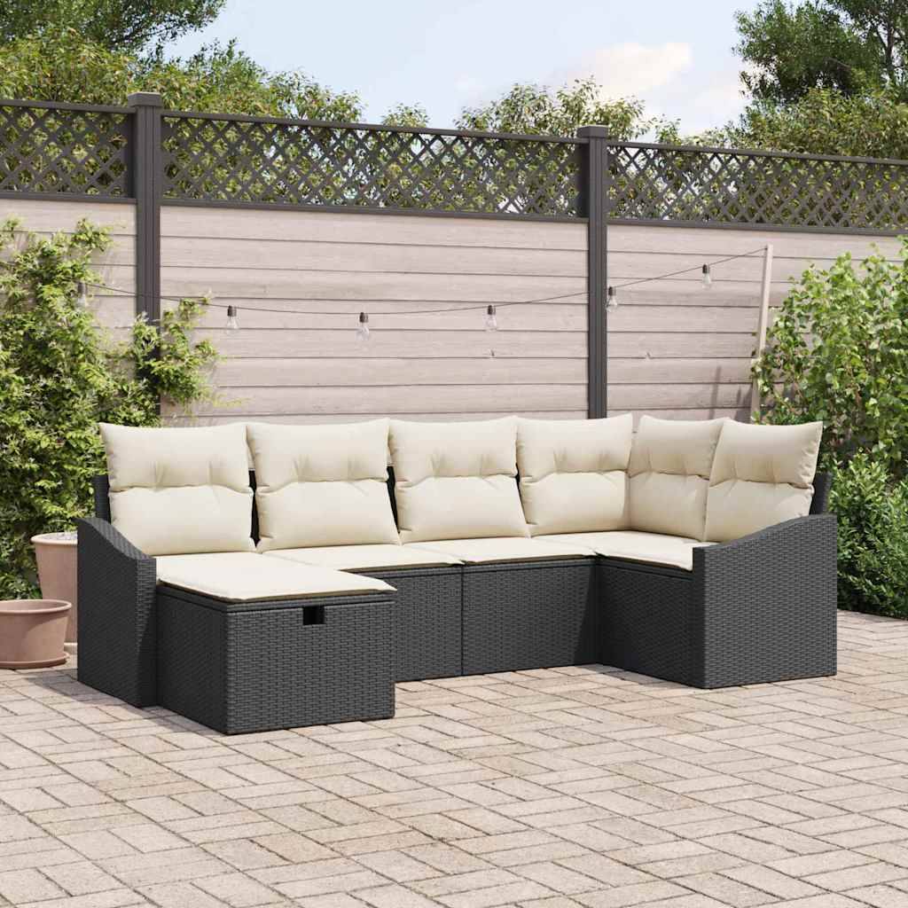 Salon de jardin d'angle 6 places en polyrotin modulable bicolore Noir et Crème – ComfortXL Outdoor Living - Image 1
