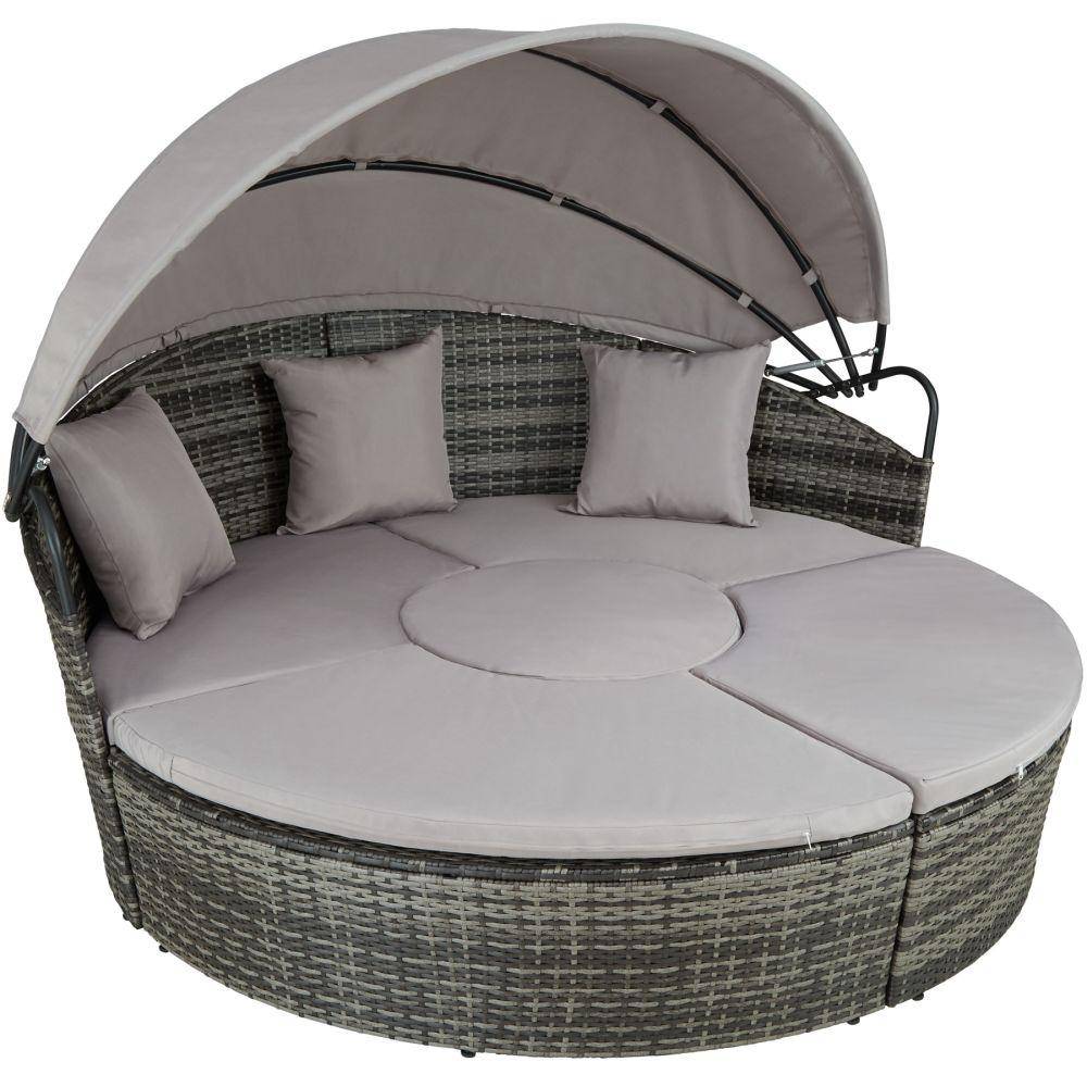 Helloshop26 - Bain de soleil transat meuble jardin rond modulable gris - Image 1