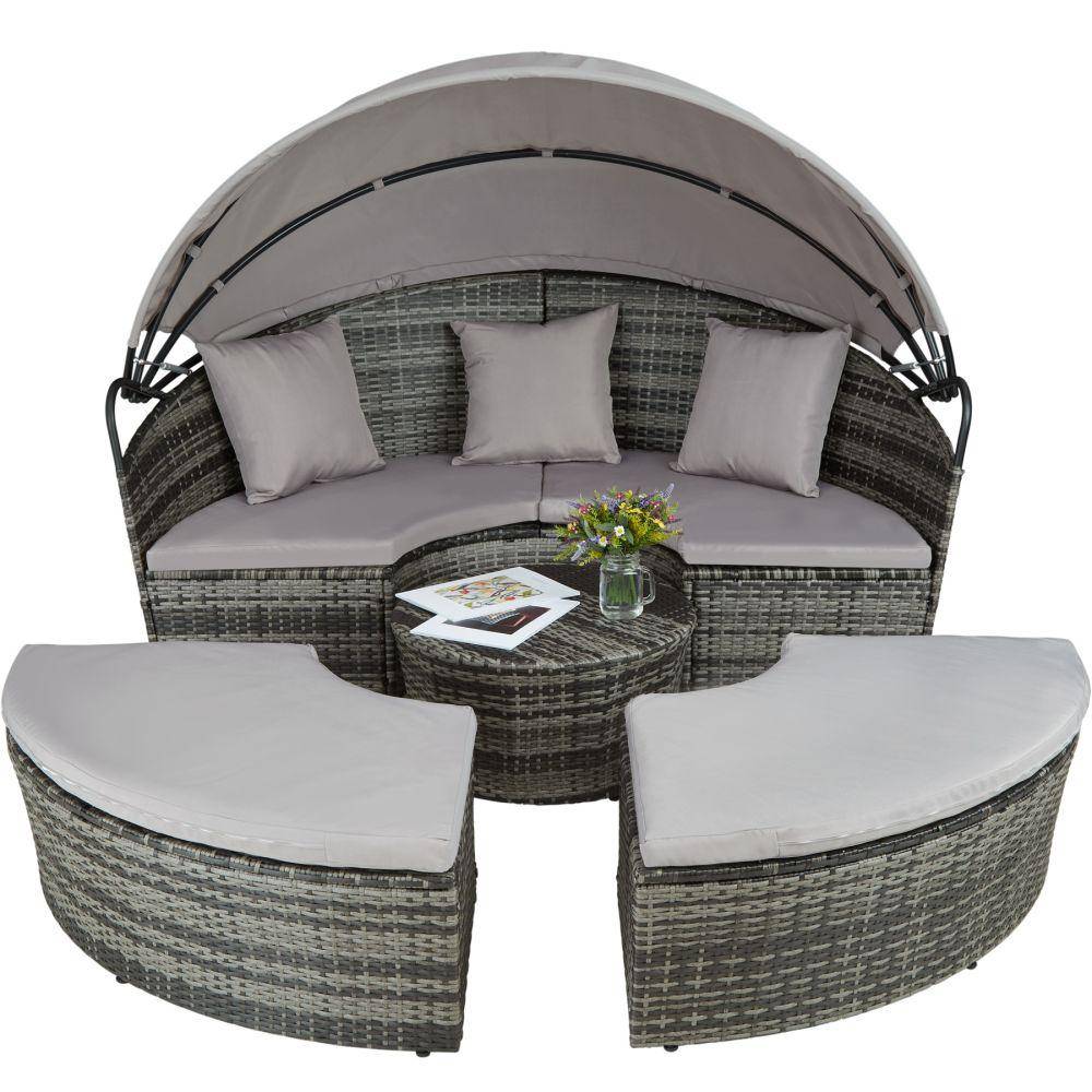 Helloshop26 - Bain de soleil transat meuble jardin rond modulable gris - Image 2