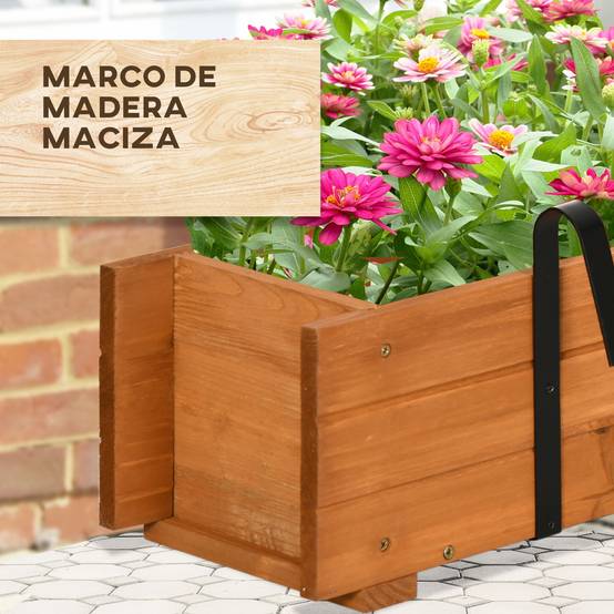 Jardinière en bois avec 2 crochets de suspension pour la culture de plantes et de fleurs d'extérieur 91 x 18 x 16,5 cm Naturel - Image 8