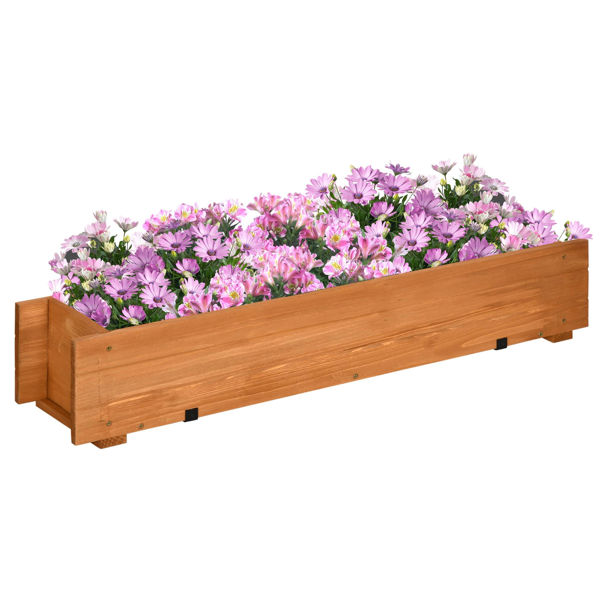 Jardinière en bois avec 2 crochets de suspension pour la culture de plantes et de fleurs d'extérieur 91 x 18 x 16,5 cm Naturel - Image 2