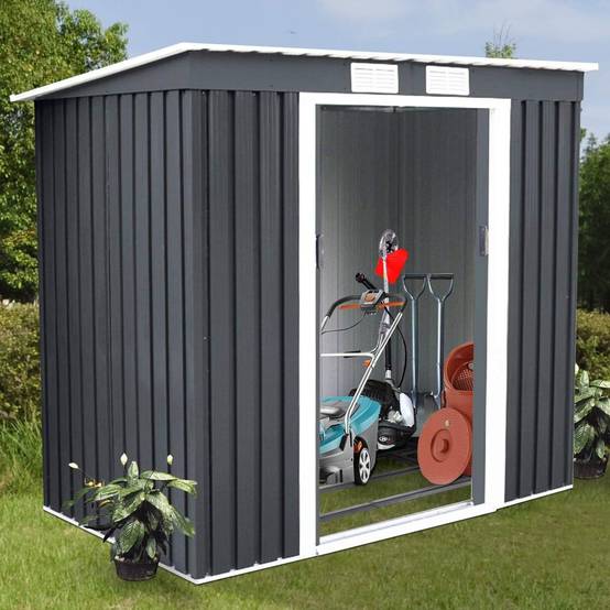 Abri de Jardin en Métal Cabane à Outils en Tôle Galvanisée 213 x 130 x 173 cm avec Porte Coulissante et Deux Fenêtres de Ventilation Gris - Image 2