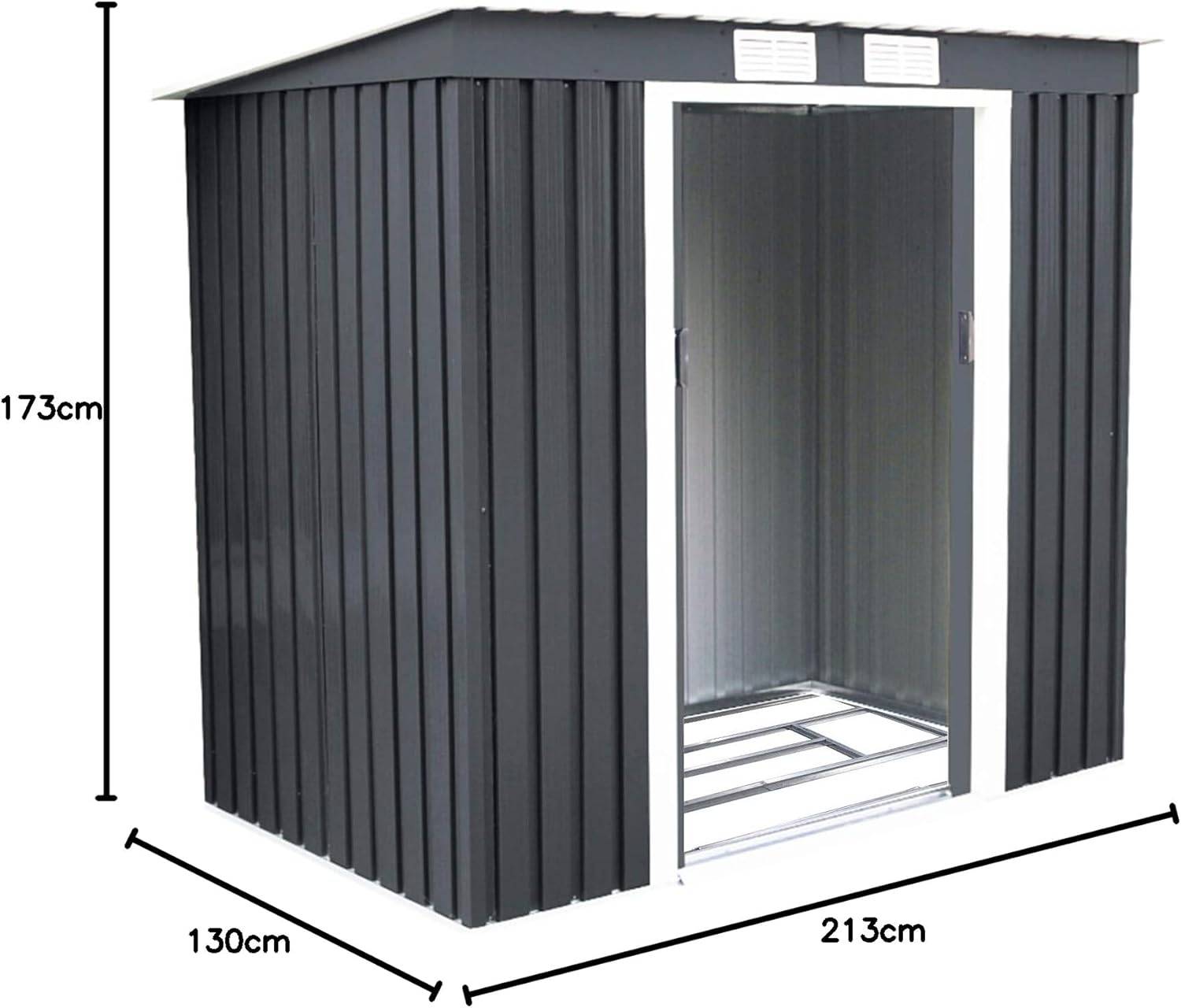 Abri de Jardin en Métal Cabane à Outils en Tôle Galvanisée 213 x 130 x 173 cm avec Porte Coulissante et Deux Fenêtres de Ventilation Gris - Image 9
