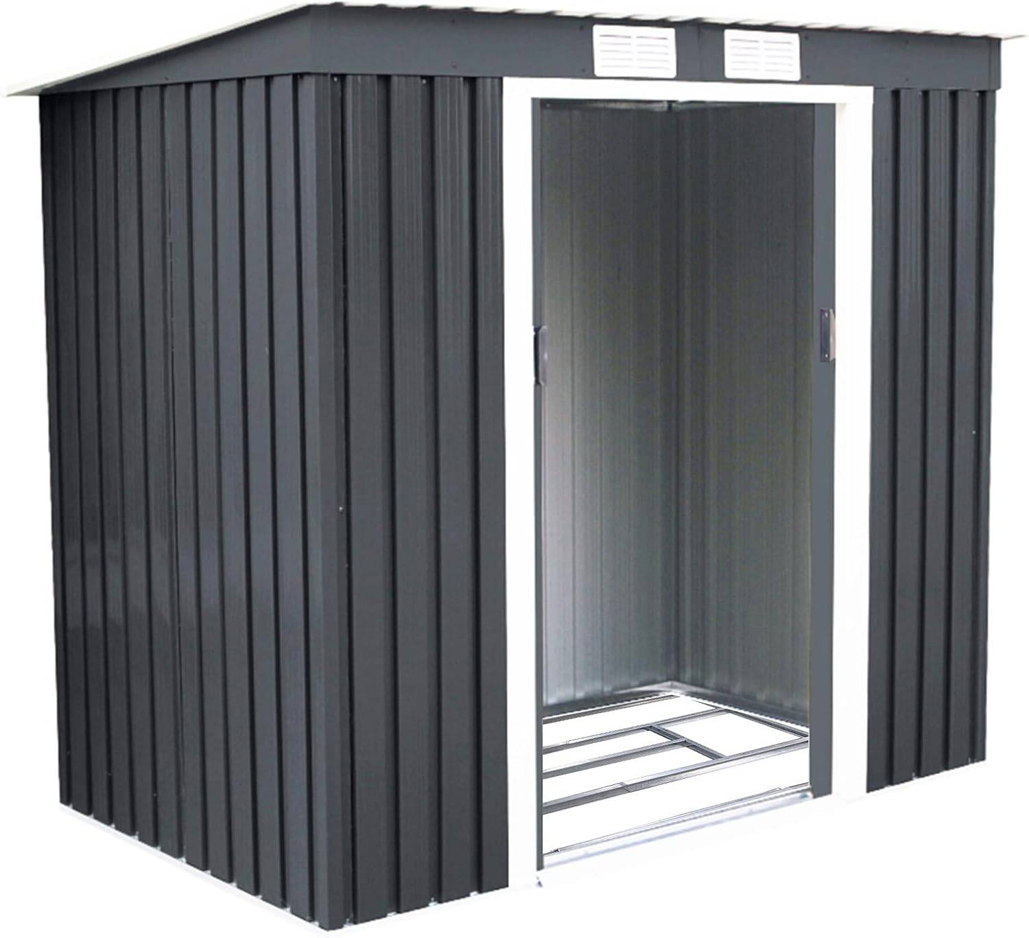 Abri de Jardin en Métal Cabane à Outils en Tôle Galvanisée 213 x 130 x 173 cm avec Porte Coulissante et Deux Fenêtres de Ventilation Gris - Image 1