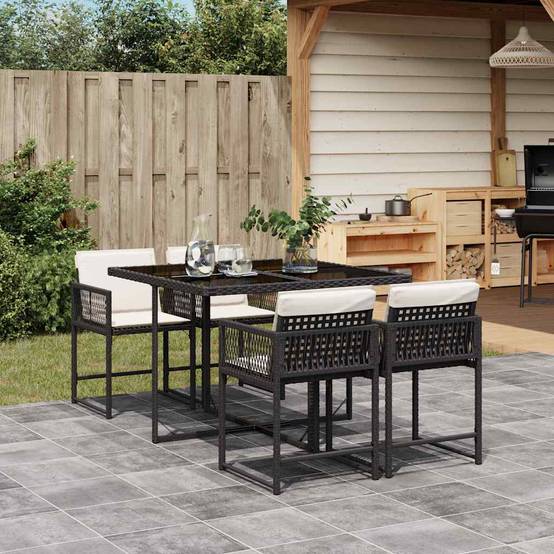 Ensemble à manger de jardin coussins 5 pcs | Mobilier d'extérieur Noir Résine tressée Maison Chic - Image 2