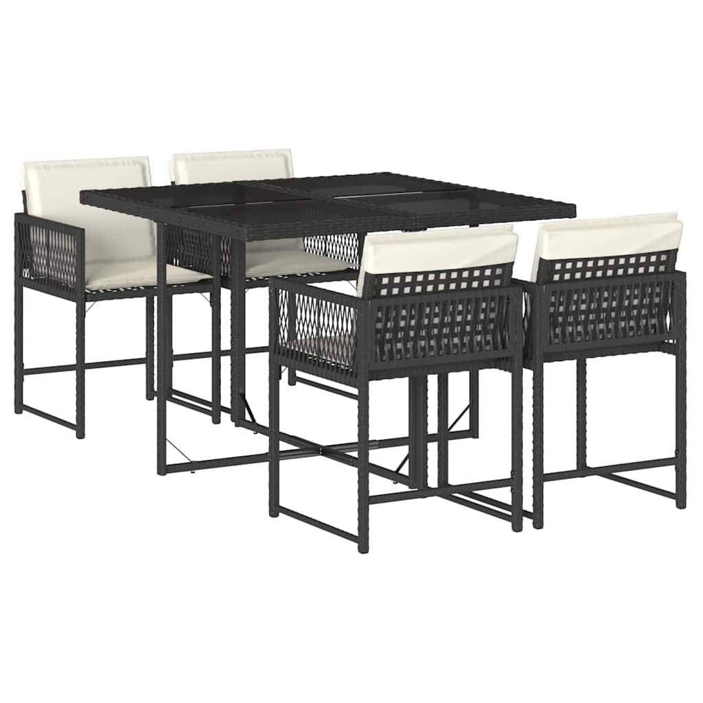 Ensemble à manger de jardin coussins 5 pcs | Mobilier d'extérieur Noir Résine tressée Maison Chic - Image 1