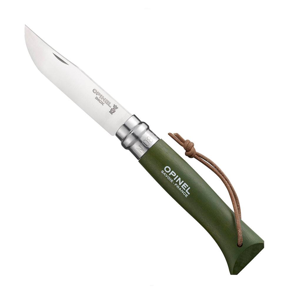 Opinel - Couteau Baroudeur n°8 - lame 8.5 cm kaki avec lien en cuir
