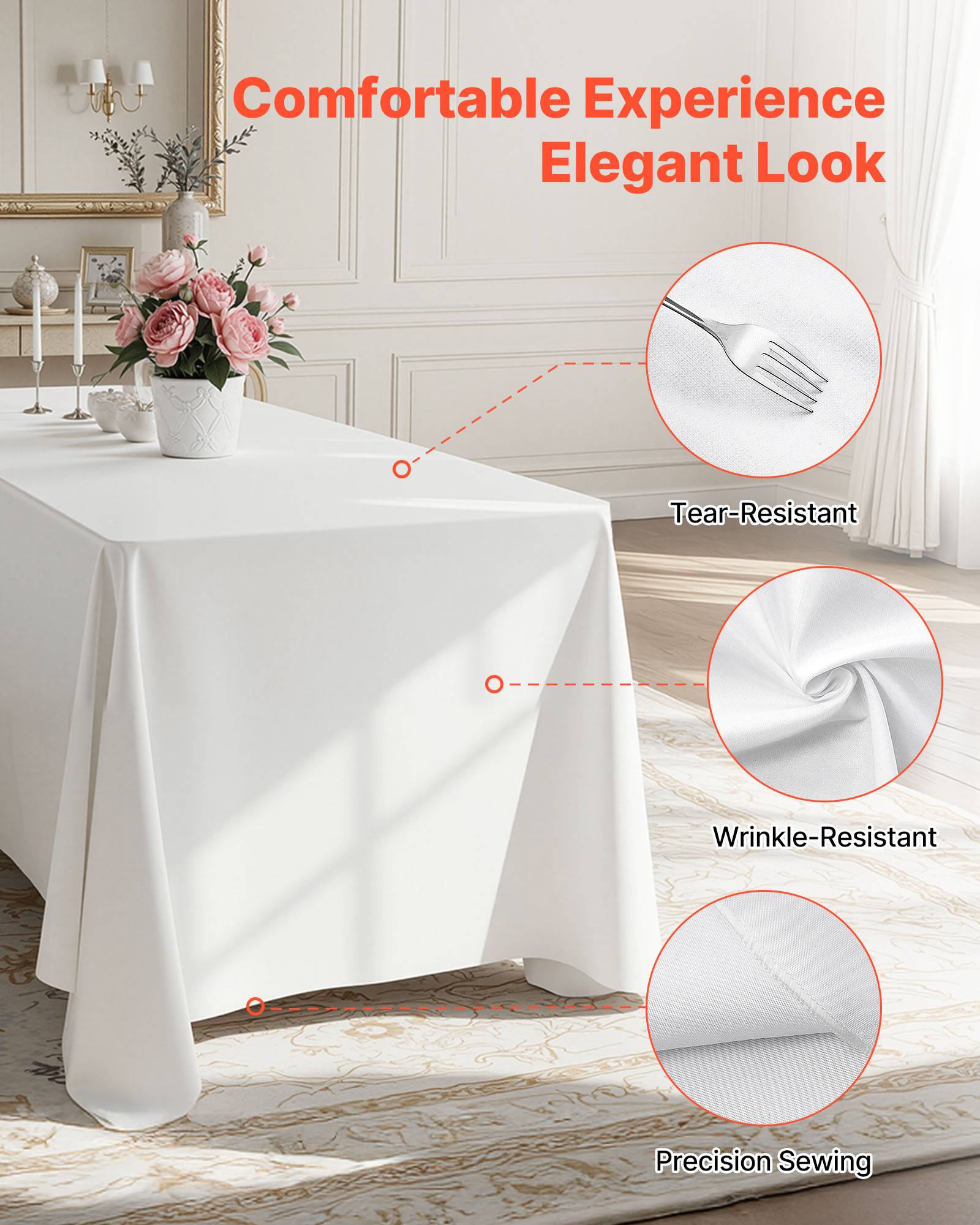 Vevor - VEVOR Nappe rectangulaire blanche en polyester 1778 x 3048 mm 6 pcs pour mariage - Image 3