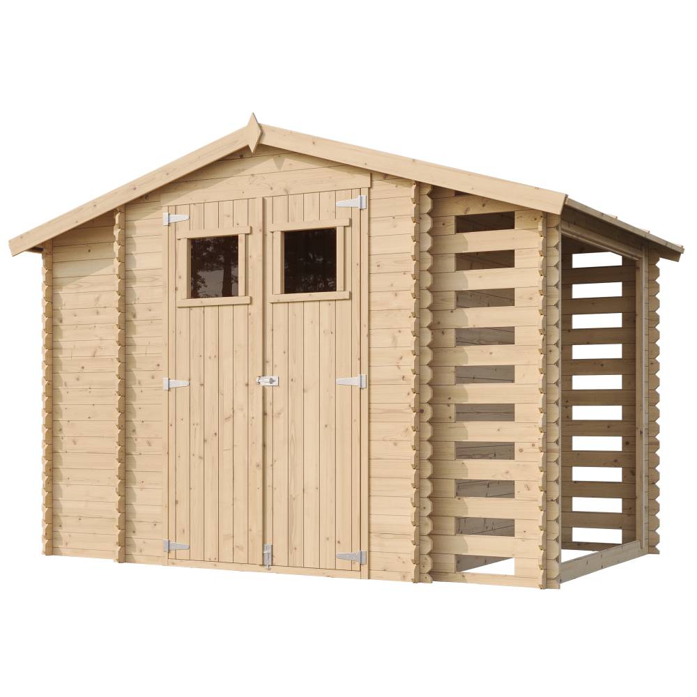 Timbela - Abri de jardin en bois et range bûches extérieur I206xL328xH218 cm / 3,53+0,97+0,97 m² - 19 mm d’épaisseur - Timbela M389 - Image 4