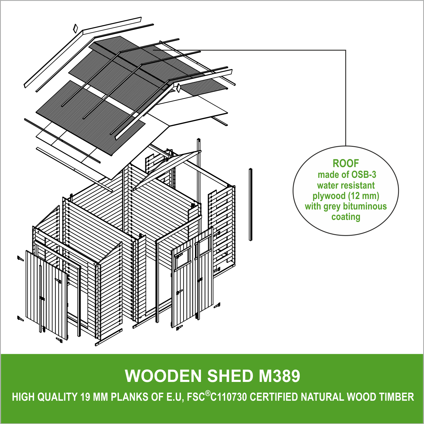 Timbela - Abri de jardin en bois et range bûches extérieur I206xL328xH218 cm / 3,53+0,97+0,97 m² - 19 mm d’épaisseur - Timbela M389 - Image 7