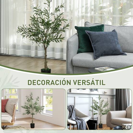 Olivier artificiel décoratif, 120 cm, avec 450 feuilles et 20 olives en pot pour l'intérieur, vert - Image 10