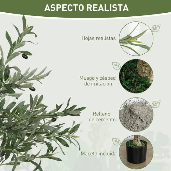 Olivier artificiel décoratif, 120 cm, avec 450 feuilles et 20 olives en pot pour l'intérieur, vert - Image 6