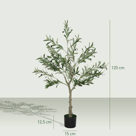 Olivier artificiel décoratif, 120 cm, avec 450 feuilles et 20 olives en pot pour l'intérieur, vert - Image 5