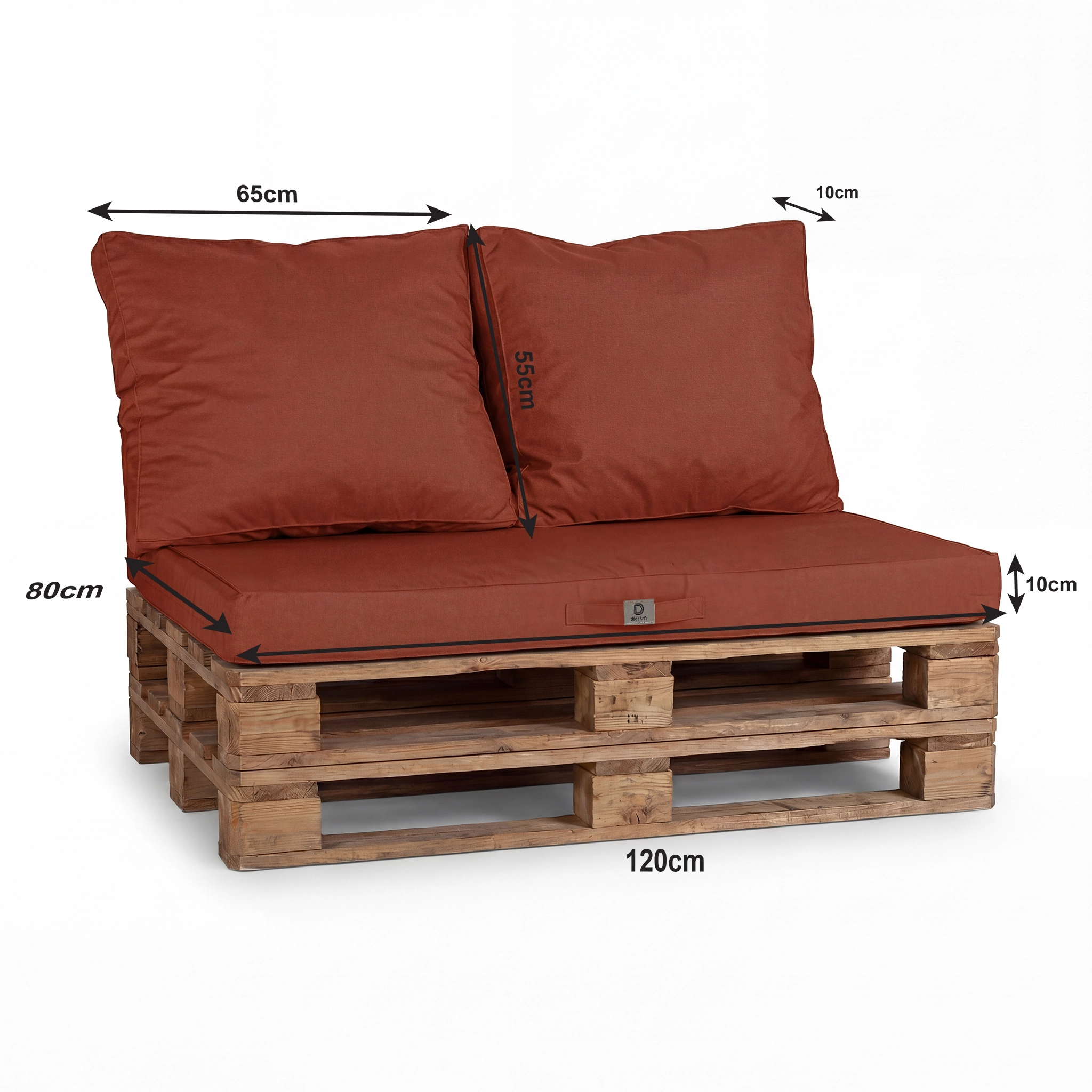 Lot de 3 coussins pour palette déhoussables en polyester terracotta - Déco arts - Image 3
