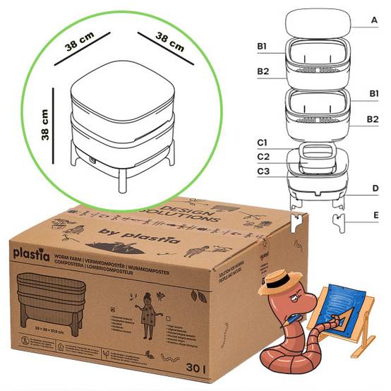 WORMcube Gris Design & Compact I Lombricomposteur 2 plateaux + 500gr de Vers - Image 7