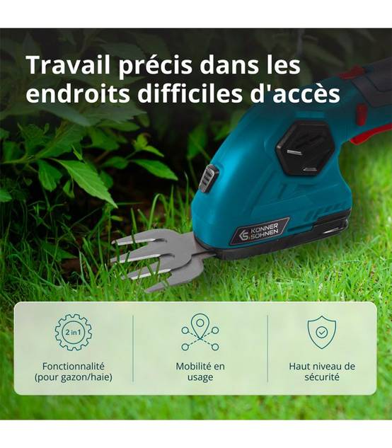 Taille-haie et cisaille à gazon 2 en 1 sans fil avec manche télescopique Könner & Söhnen KS SHT-8V + Extension Pole - Image 3