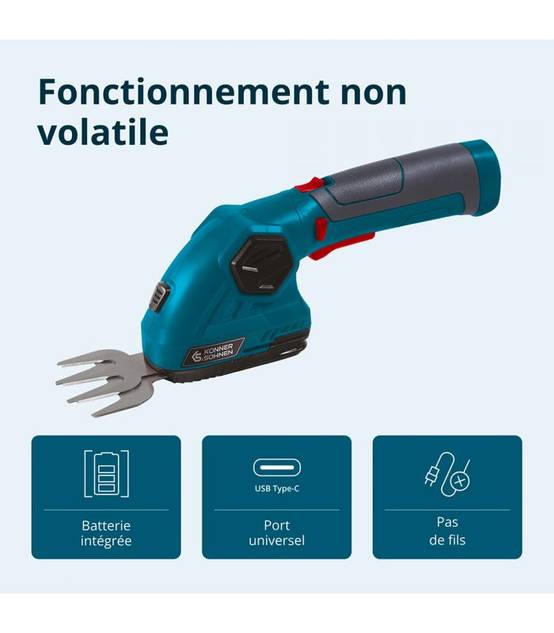 Taille-haie et cisaille à gazon 2 en 1 sans fil avec manche télescopique Könner & Söhnen KS SHT-8V + Extension Pole - Image 6