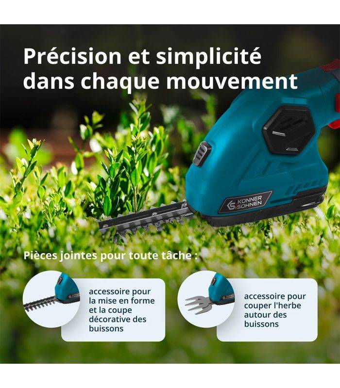 Taille-haie et cisaille à gazon 2 en 1 sans fil avec manche télescopique Könner & Söhnen KS SHT-8V + Extension Pole - Image 5