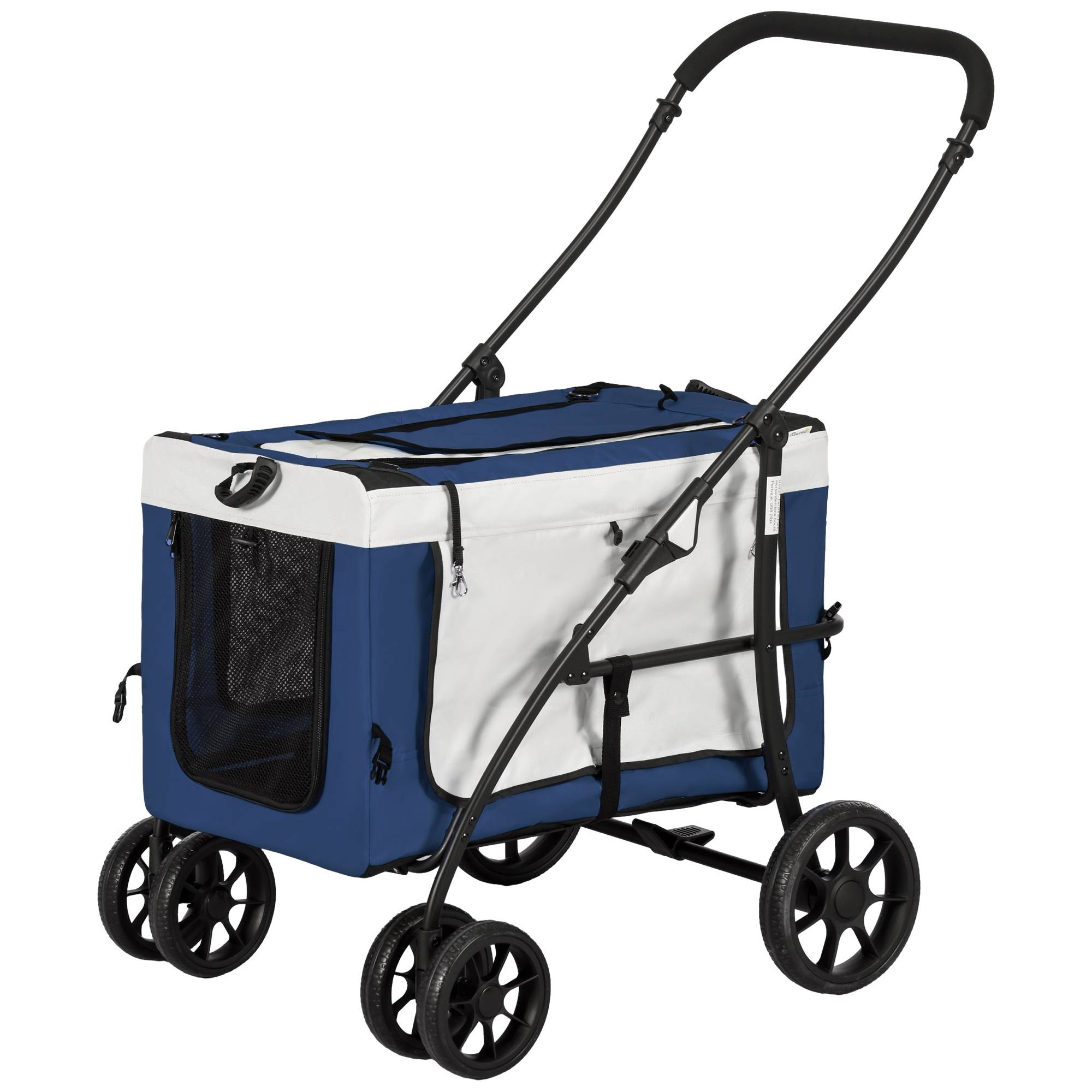 Poussette pour chien, pliable, avec panier amovible, 81 x 58 x 97,5 cm, noir, bleu et blanc - Image 2