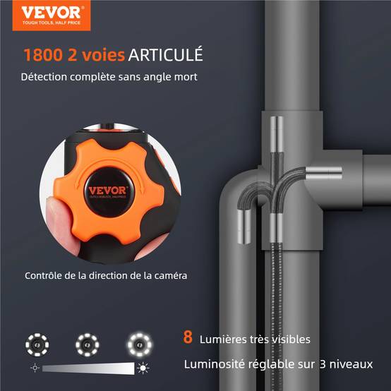Camera endoscopique flexible: double articulation, objectif 6.4mm, ecran 5 IPS HD, 8X zoom, pour auto et plomberie. - Image 2