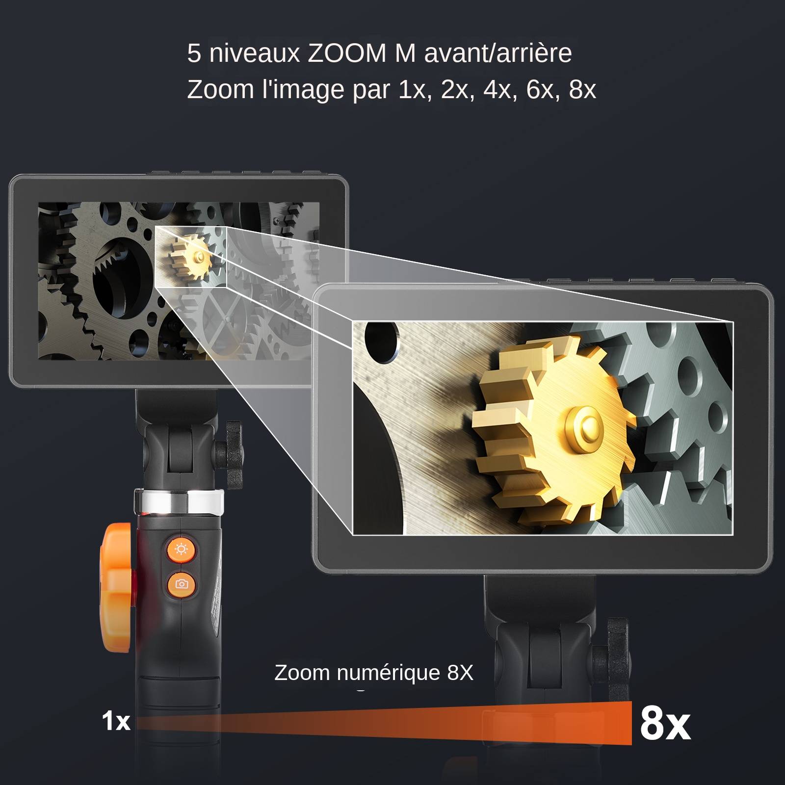 Camera endoscopique flexible: double articulation, objectif 6.4mm, ecran 5 IPS HD, 8X zoom, pour auto et plomberie. - Image 5
