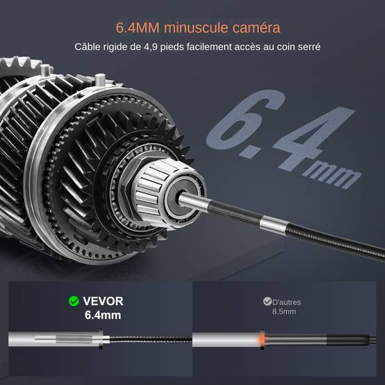 Camera endoscopique flexible: double articulation, objectif 6.4mm, ecran 5 IPS HD, 8X zoom, pour auto et plomberie. - Image 3