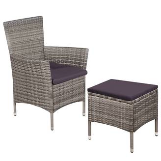 Ensemble chaise et tabouret résine tressée gris 58 x 61 x 88 cm - PANGIVO