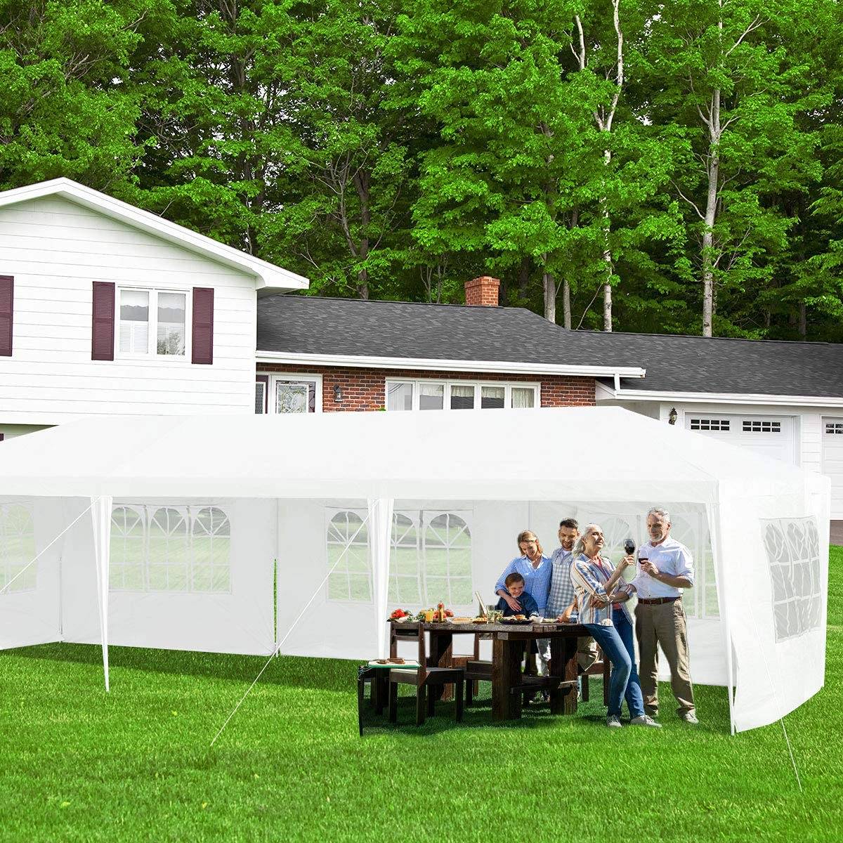 Tonnelle de Jardin 3x9m, 5 Murs Amovibles, Fenêtre sur Côté, Piquets de Terre Solides pour Fêtes de Mariage, BBQ de Plage - Image 8