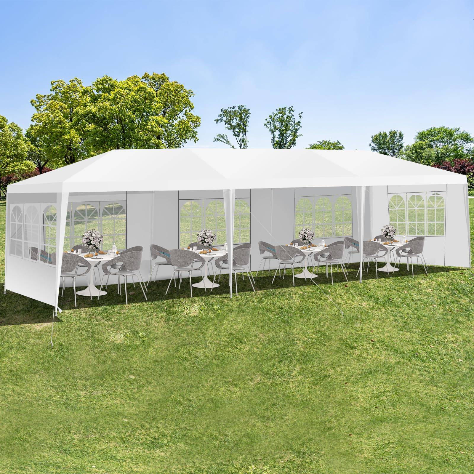Tonnelle de Jardin 3x9m, 5 Murs Amovibles, Fenêtre sur Côté, Piquets de Terre Solides pour Fêtes de Mariage, BBQ de Plage - Image 7