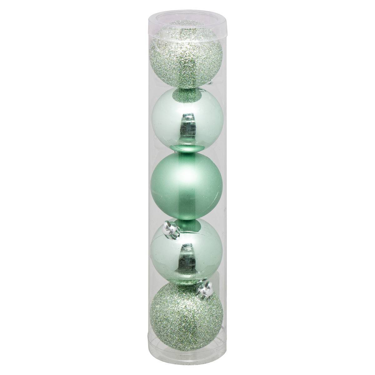 Fééric Lights & Christmas - Boule de Noël plastique 50mm x5 vert amande - Atmosphera Créateur d'intérieur - Image 1