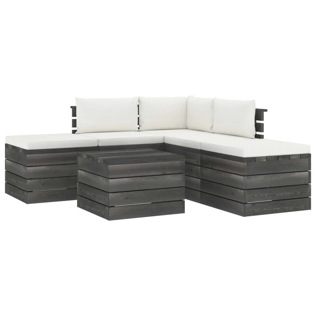Helloshop26 - Salon de jardin palette meuble d'extérieur ensemble de mobilier 6 pièces avec coussins bois de pin massif - Image 1