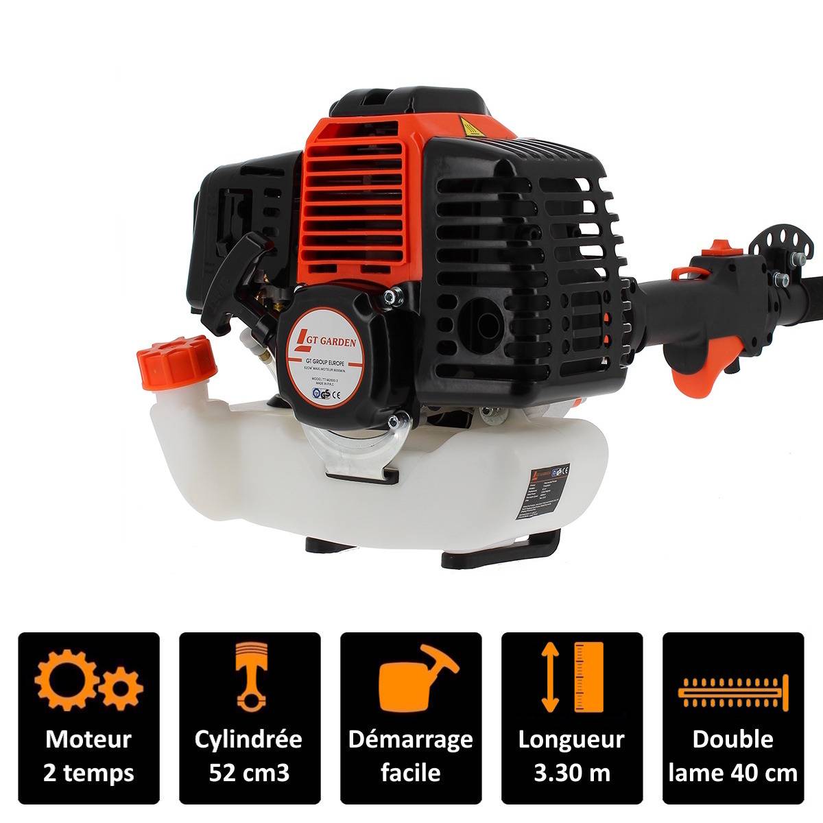Gt Garden - Taille-haies thermique sur perche, 52 cm3, 3 CV, longueur 3.30 mètres - GT GARDEN - Image 2
