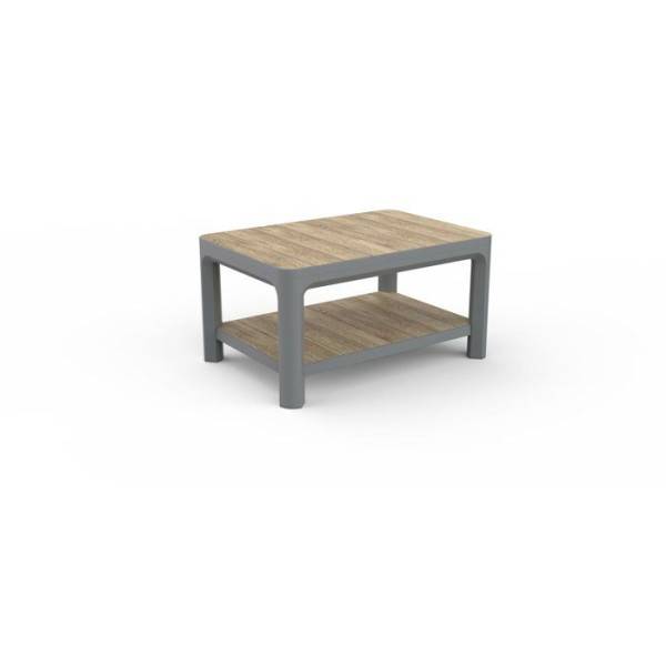 Keter - Salon bas de jardin - Résine - 4 personnes - Keter - Scandi Linea - Table 2 plateaux imitation bois - Imitation canage beige - Image 4