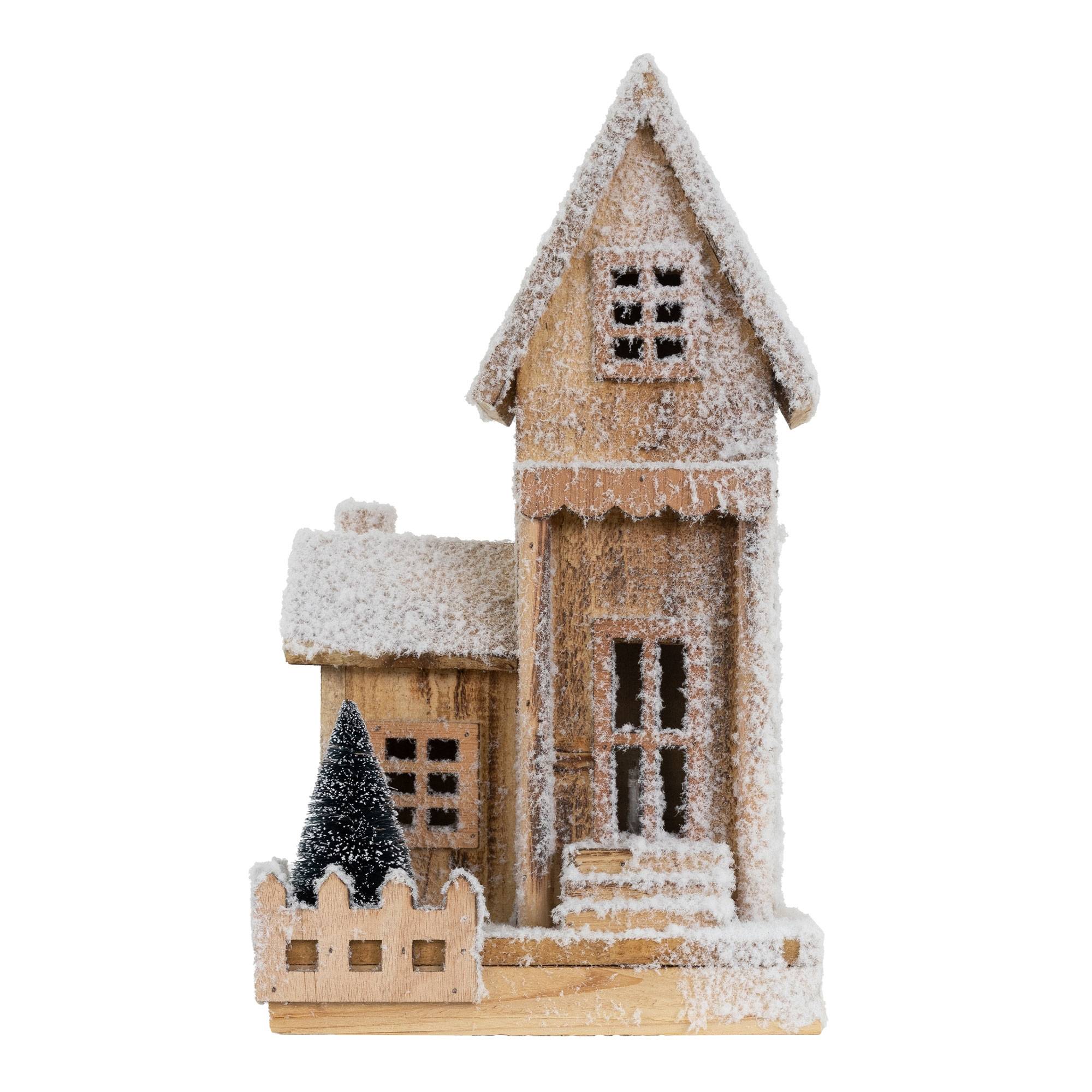 Ecd-Germany - Maison de Noël décoration hiver LED ornement en bois avec minuterie 21x11x38 cm - Image 2